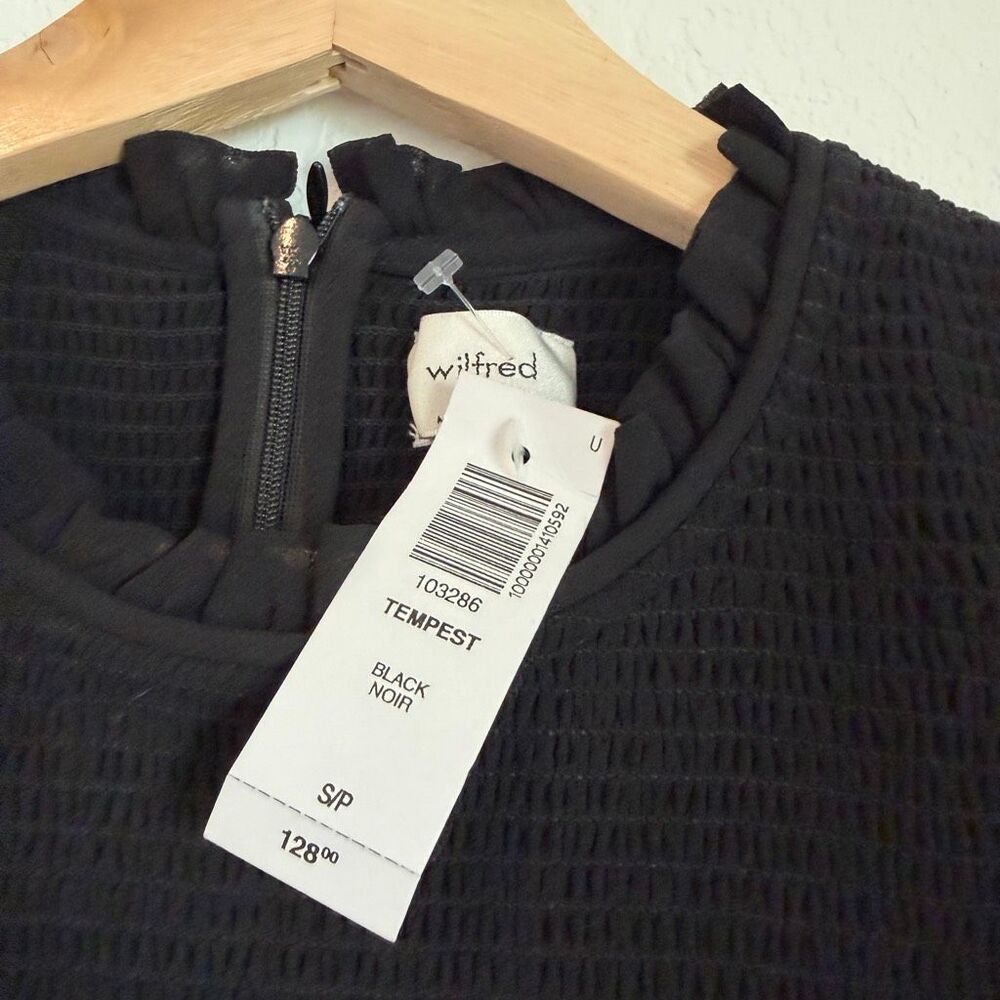 Aritzia Wilfred Black Tempest Smocked Chiffon Blouse Women's Size Large NWT - Picture 6 of 8
